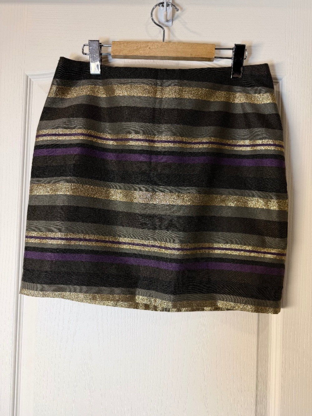 Banana Republic Metallic Striped Mini Skirt Size 6 Brown Gold Purple Chic Party